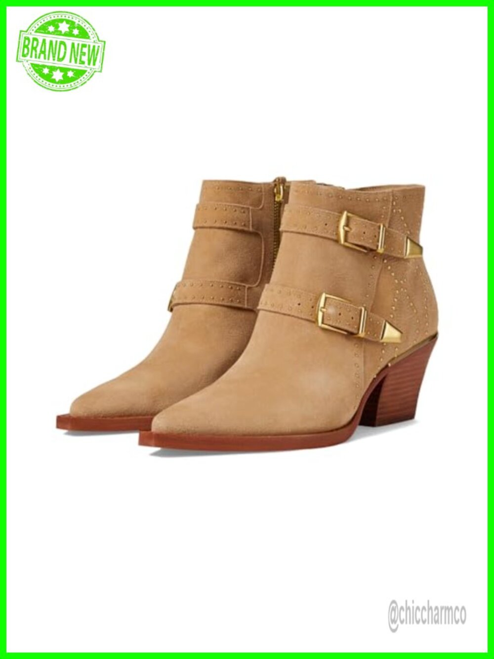 Suede Pointed Toe Ankle Booties with Block Heel Western Boot